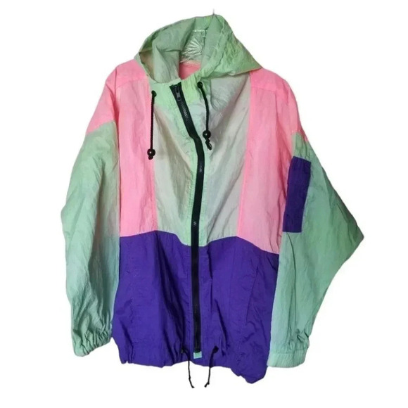 Vintage Jackets & Blazers - Vintage Neon Pink Purple Green Windbreaker M